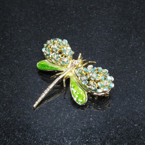 Vintage Enamel Dragonfly Brooch, Signed Kirk's Folly , AB Rhinestones - Picture 7 of 10